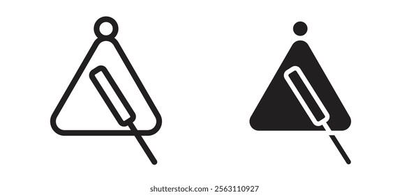 Triangle music icons in black line and filled versions