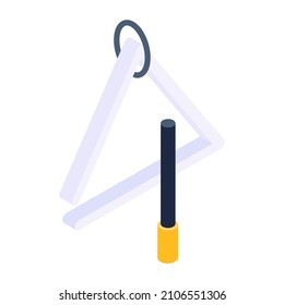 Triangle music instrument, isometric icon of idiophone 

