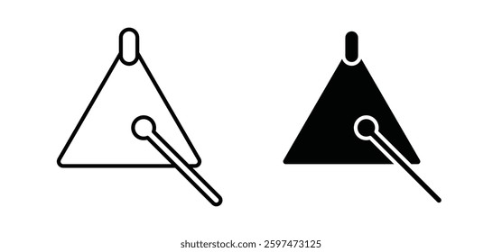 Triangle music vector icon set black filled and outlined style.