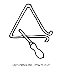 Triangle musical instrument in doodle style. Hand Drawn. Freehand drawing. Doodle. Sketch. Outline.
