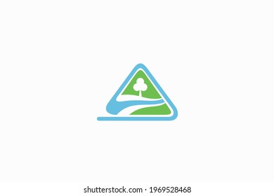Triangle nature of river and forest logo or symbol, plumbing and ecology