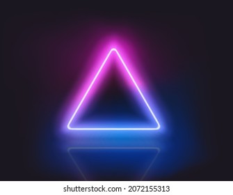 Triangle neon glowing frame dark background  Trendy color vivid gradient  Template for design
