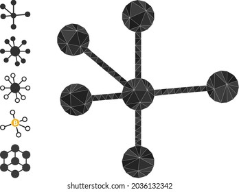 Triangle node connections polygonal 2d illustration, and similar icons. Node Connections is filled with triangles. Low-poly node connections designed with scattered colored triangles.