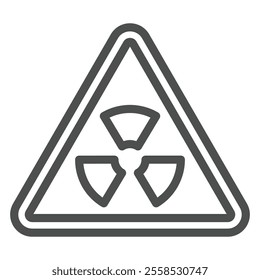 Triangle nuclear warning line icon, radioactive pollution concept. Vector graphics. Sticker for barrels sign on white background, outline style icon for mobile or web design