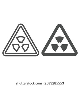 Triangle nuclear warning line and solid icon, radioactive pollution concept. Vector graphics. Sticker for barrels sign on white background, outline style icon for mobile or web design