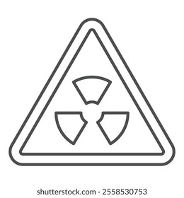 Triangle nuclear warning thin line icon, radioactive pollution concept. Vector graphics. Sticker for barrels sign on white background, outline style icon for mobile or web design