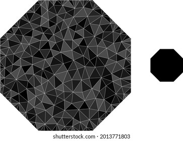 Triangle octagon polygonal symbol illustration. Octagon lowpoly icon is filled with triangles. Flat filled abstract mesh symbol based on octagon icon.