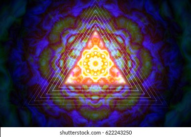 Triangle on abstract ornament. Vector illustration