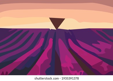 Triangle on a background of purple lines. Contemporary art, vector illustration