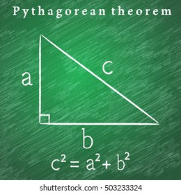 Triangle on the blackboard, Pythagorean theorem illustration, 2d vector educational illustration, eps 10