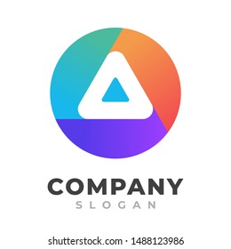 triangle on circle logo template for your company modern simple flat vibrant colorful style