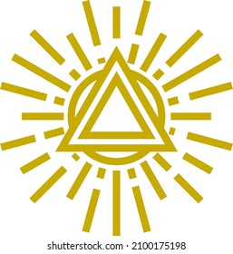 Dreieck auf leuchtende Sonne. Dekoratives Symbol im Vintage-Stil