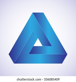 Triangle optical illusion blue on a white background. Vector illustration