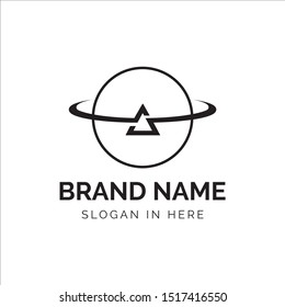 Triangle orbit planet logo vector design with line art style