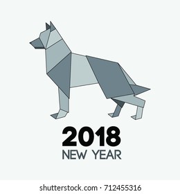 Triangle and origami full body dog. Polygon new year dog symbol
