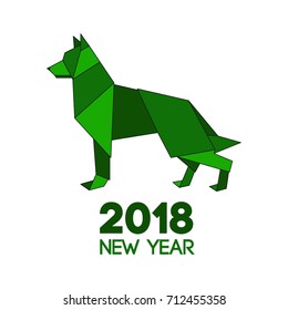 Triangle and origami full body dog. Polygon new year dog symbol
