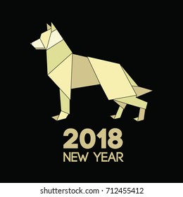 Triangle and origami full body dog. Polygon new year dog symbol