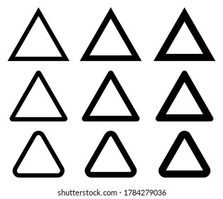 Triangle outline icon shape. Geometric warning logo sign symbol. Vector illustration image. Isolated on white background.