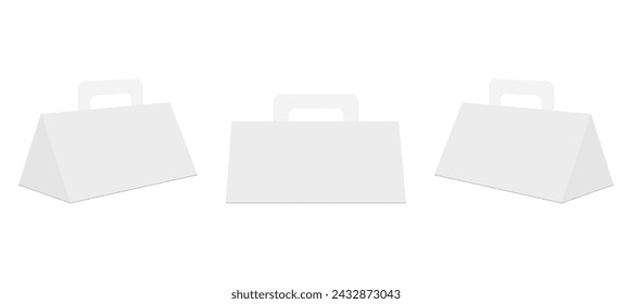 Triangle Packaging Box With Handle, Front And Side View, Isolated On White Background. Vector Illustration