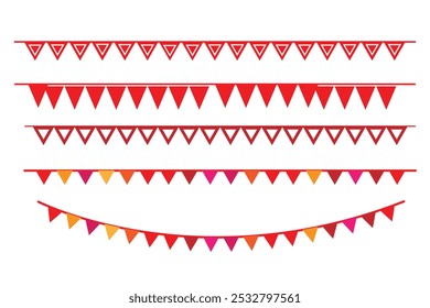 Guirnalda de banderas de partido triangular. Cadena de banderines triangulares. Decoración de fiesta. Banderas de celebración para decoración. Ilustración vectorial