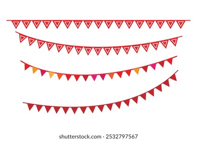 Guirnalda de banderas de partido triangular. Cadena de banderines triangulares. Decoración de fiesta. Banderas de celebración para decoración. Ilustración vectorial