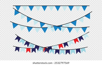 Guirnalda de banderas de partido triangular. Cadena de banderines triangulares. Decoración de fiesta. Banderas de celebración para decoración. Ilustración vectorial