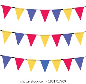 Banderas de partidos triangulares colgando de la cuerda. vector