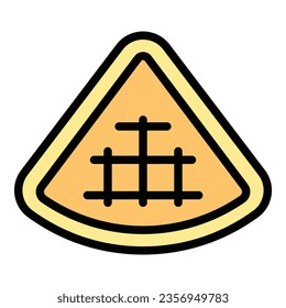 Vector de contorno de icono de triángulo pastelero. Waffle belga. Color del pastel belga
