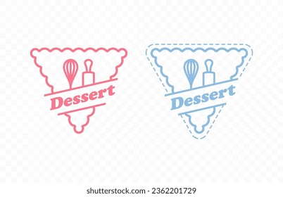 Triangle pastry logo design with kitchen whisk and rolling pin. Dishes for preparing desserts in a triangle shape vector design