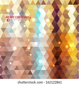 Triangle pattern background with sparkles. Retro vintage card. Hipster background with geometric shapes.