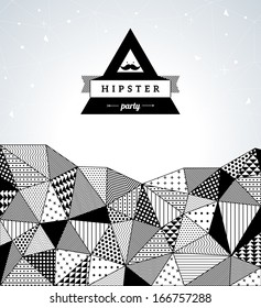 Triangle pattern background. Vector illustration with space for text. Emblem in hipster style with mustache.