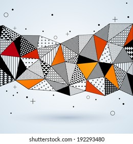 Triangle pattern background. Vector illustration with space for text. Contrasting fashionable polygonal backdrop with black and orange panes. Beautiful geometric design for business presentations