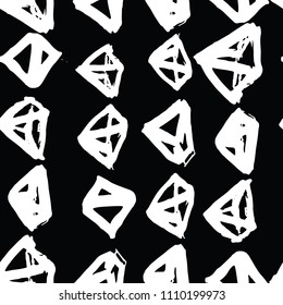 Triangle pattern. Black white geometric seamless texture. Hipster fashion design print. Mimimalistic graphic repeating tile. Ink hand drawn geometry background. Stylish abstract linear ornament. 