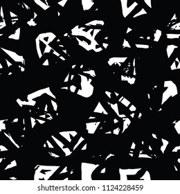 Triangle pattern. Black and white geometric seamless texture. Flat vector design print. Futuristic graphic repeating tile. Diamond background. Stylish abstract linear ornament