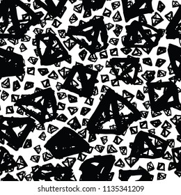 Triangle pattern. Black and white geometric seamless texture. Monochrome design print. Mimimalistic graphic repeating tile. Kimono background. Modern abstract linear ornament. 