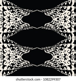 Triangle pattern. Black and white geometry background. Tracery hister texture. Geometric graphic design. Hand drawn shibori print. Monochrome minimal triangle seamless pattern. Vintage print.