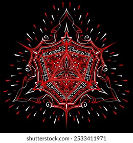 Triangle pattern in the form of a mandala. Henna tatoo mandala. Red and white style. Decorative pattern in oriental style. Vector eps 10.