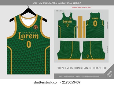 triangle pattern green and gold basketball jersey template