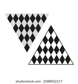 Triangle pattern icon. Harlequin checkered design. Geometric vector shape. Black white contrast.