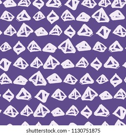 Triangle pattern. Purple geometric seamless texture. Monochrome design print. Mimimalistic graphic repeating tile. Diamond background. Stylish abstract linear ornament