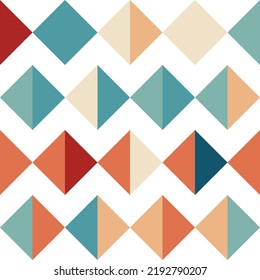 triangle pattern. Retrowave 80s art retro illustration. Seamless vector background. turquoise and orange retro colors 1970s. Abstract geometric background.