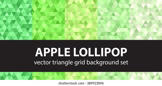 Triangle pattern set Apple Lollipop. Vector seamless geometric backgrounds