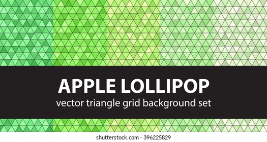 Triangle pattern set "Apple Lollipop". Vector seamless geometric backgrounds
