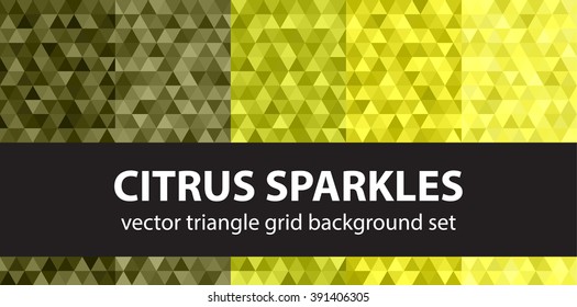 Triangle pattern set Citrus Sparkles. Vector seamless geometric backgrounds