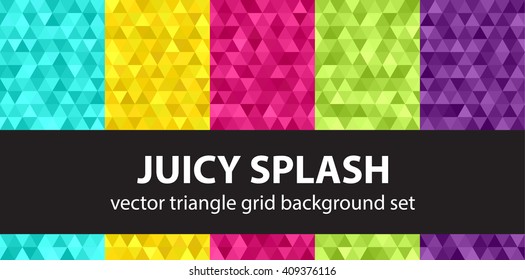 Triangle pattern set "Juicy Splash". Vector seamless geometric backgrounds