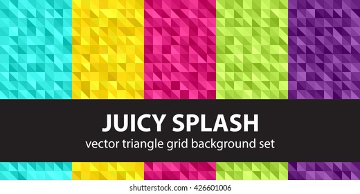 Triangle pattern set "Juicy Splash". Vector seamless geometric backgrounds