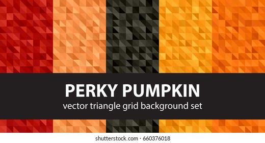 Triangle pattern set Perky Pumpkin. Vector seamless geometric backgrounds