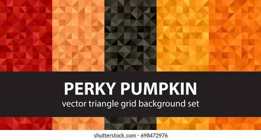 Triangle pattern set Perky Pumpkin. Vector seamless geometric backgrounds