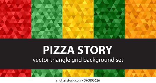 Triangle pattern set "Pizza Story". Vector seamless geometric backgrounds