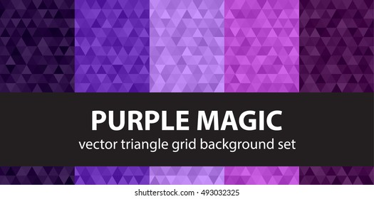 Triangle pattern set "Purple Magic". Vector geometric backgrounds